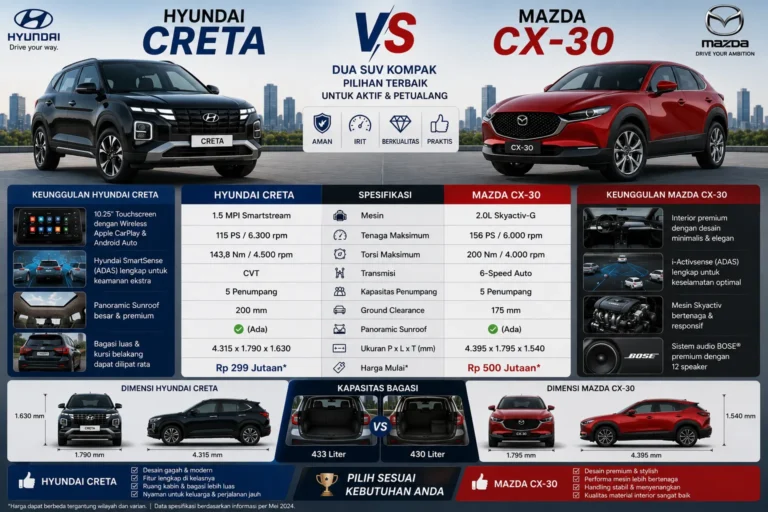 Read more about the article Hyundai Creta vs Mazda CX-30: Perbandingan Lengkap SUV Kompak Premium